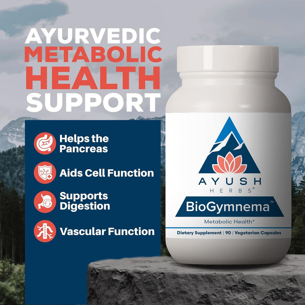 Ayush Herbs BioGymnema - Suplemento metabólico con vitaminas y hierbas, 90 porciones