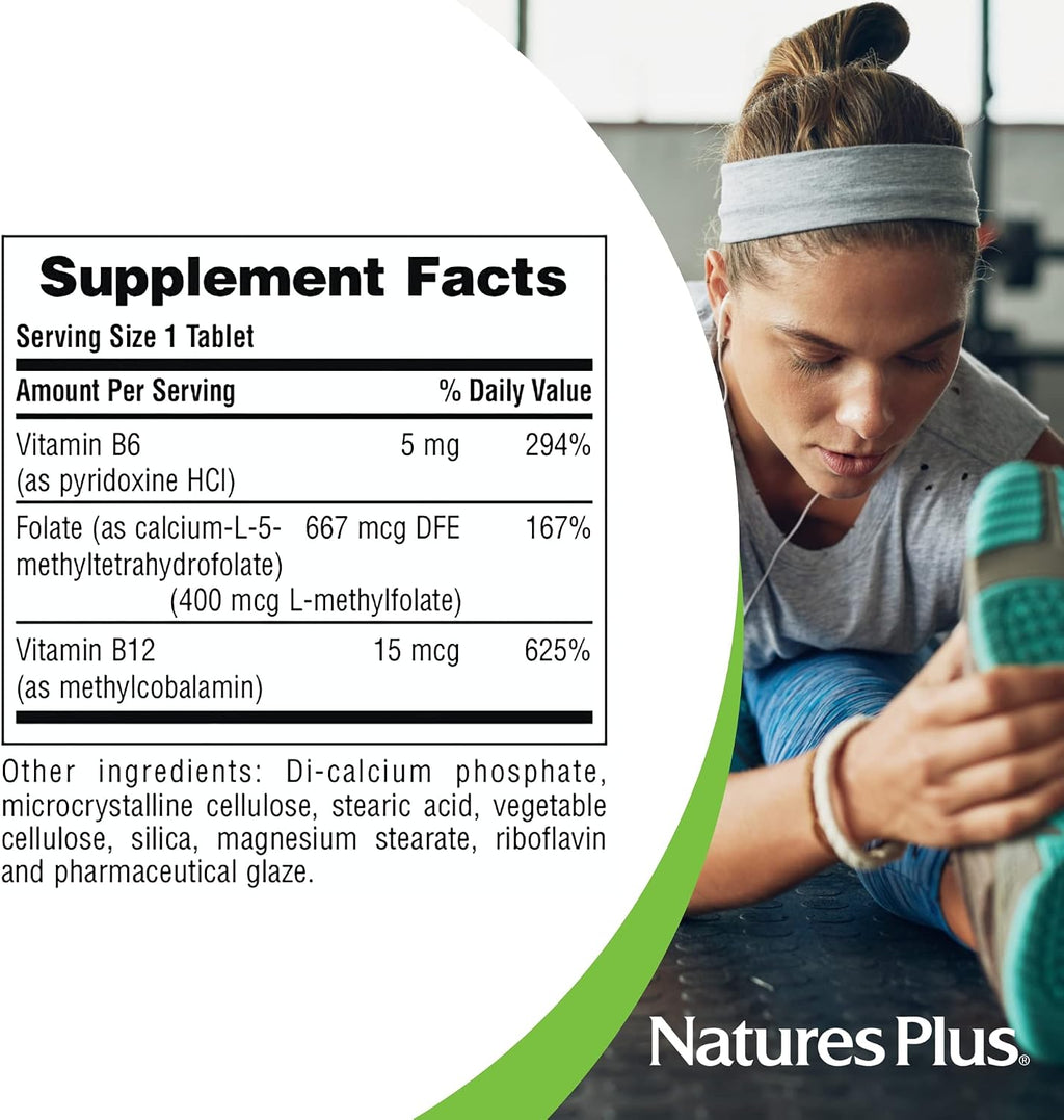 NaturesPlus Folic Acid Hearts - 90 comprimidos con metilfolato, B6 y B12 - Sin gluten, vegano