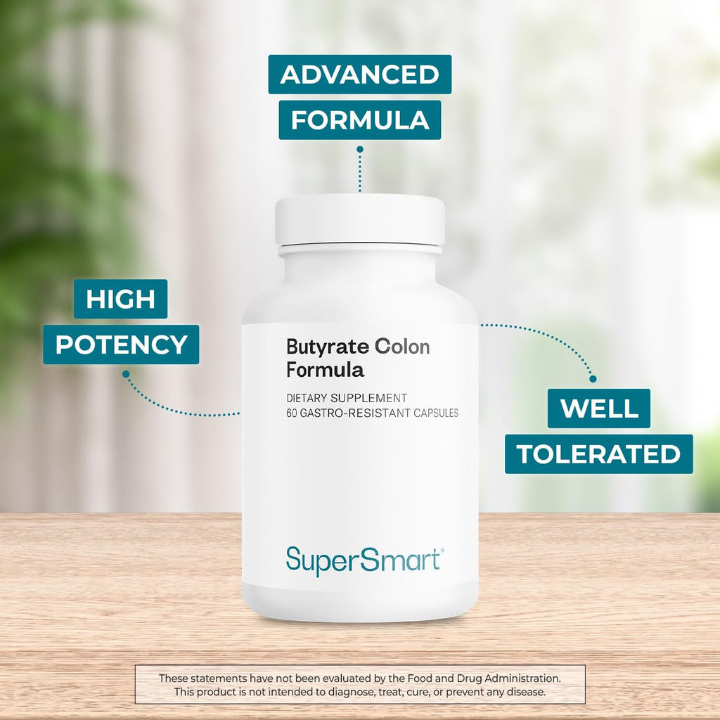 Supersmart Butyrate Colon Formula (Fórmula Avanzada) - con Cúrcuma, MicrobiomeX y Aceite de Menta - Vegano y Sin Gluten - 60 Cápsulas Gastrorresistentes
