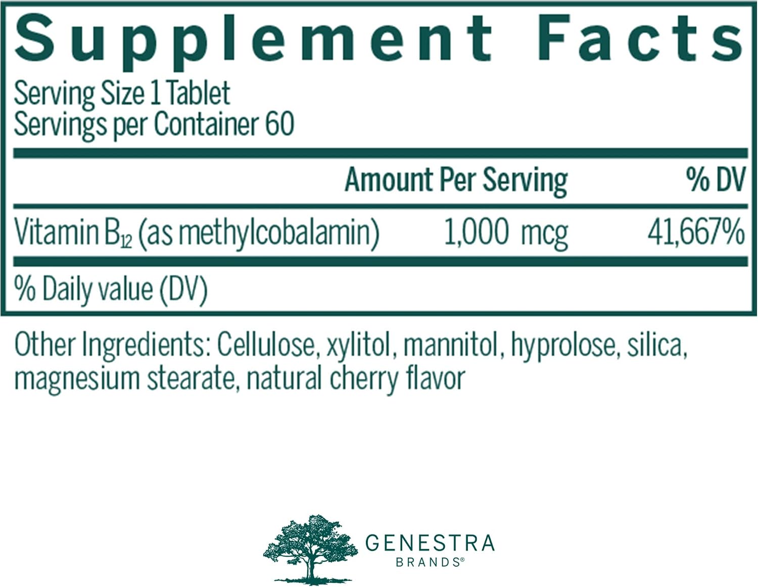 Genestra Brands B12 Masticable Activo | Vitamina B12 Masticable | 60 Comprimidos | Sabor a Cereza Natural