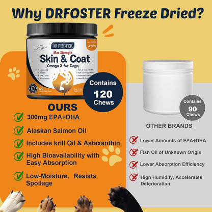 Aceite de pescado omega 3 para perros, aceite de salmón con EPA y DHA - 120 chews - DRFOSTER