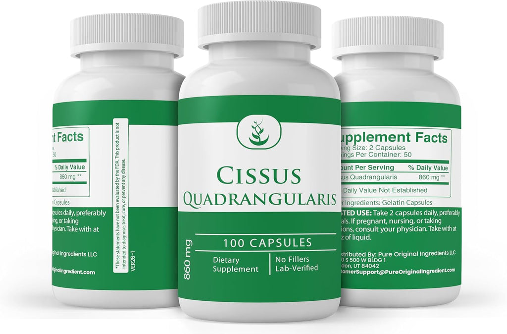 PURE ORIGINAL INGREDIENTS Cissus Quadrangularis, 100 Cápsulas - Siempre Puro, Sin Aditivos ni Rellenos, Verificado en Laboratorio