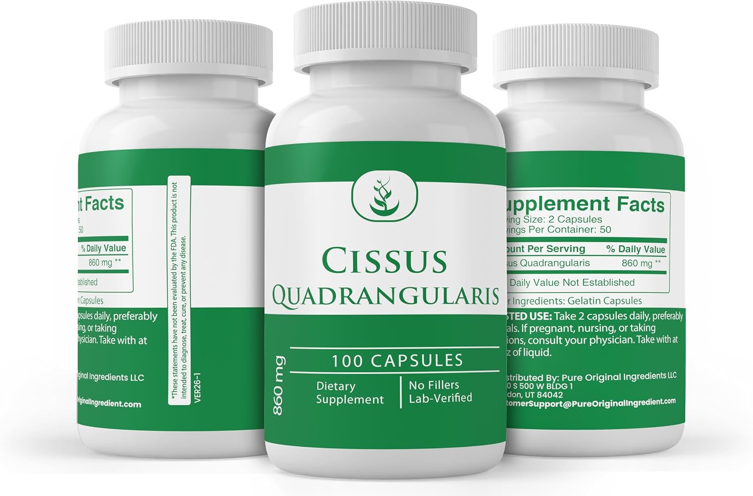 PURE ORIGINAL INGREDIENTS Cissus Quadrangularis, 100 Cápsulas - Siempre Puro, Sin Aditivos ni Rellenos, Verificado en Laboratorio
