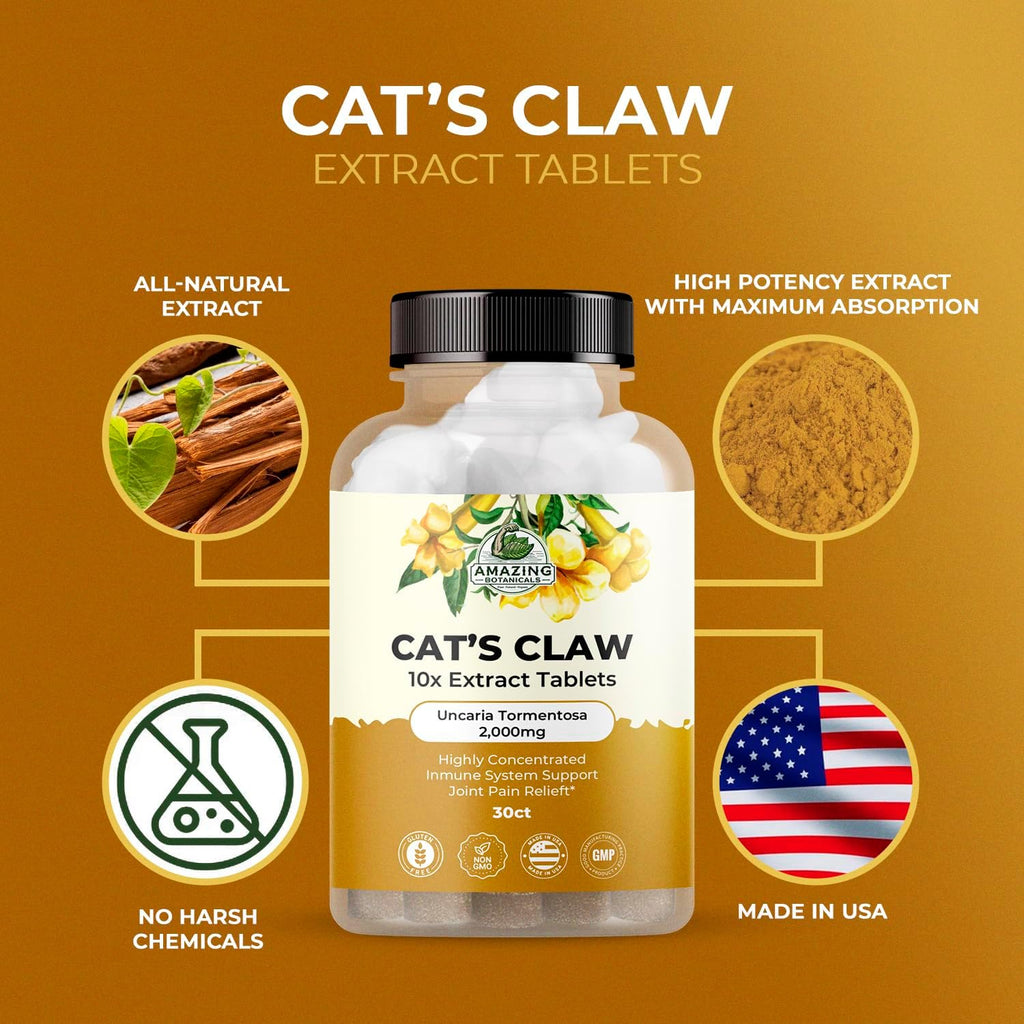 Amazing Botanicals Uña de Gato Orgánica - Extracto 10x 2000mg, 30 Comprimidos