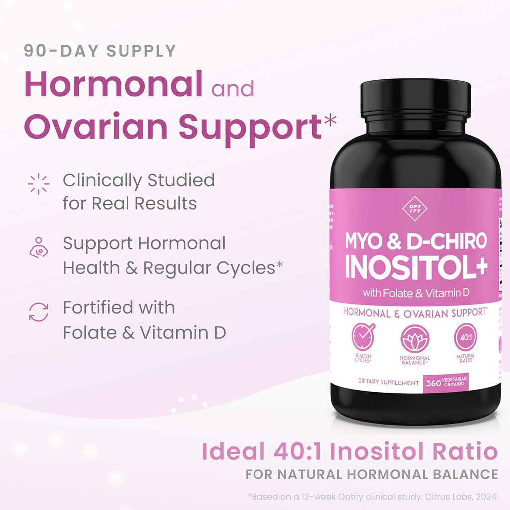 Optify Myo-Inositol & D-Chiro Inositol 40:1 con Folato y Vitamina D | 360 Cápsulas