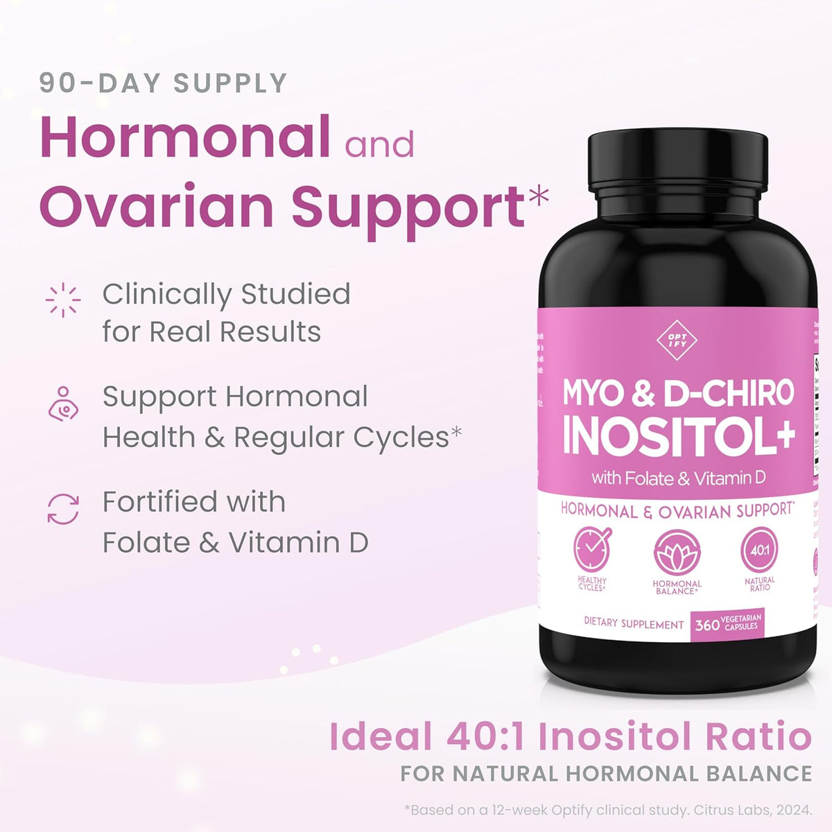 Optify Myo-Inositol & D-Chiro Inositol 40:1 con Folato y Vitamina D | 360 Cápsulas – Image 2