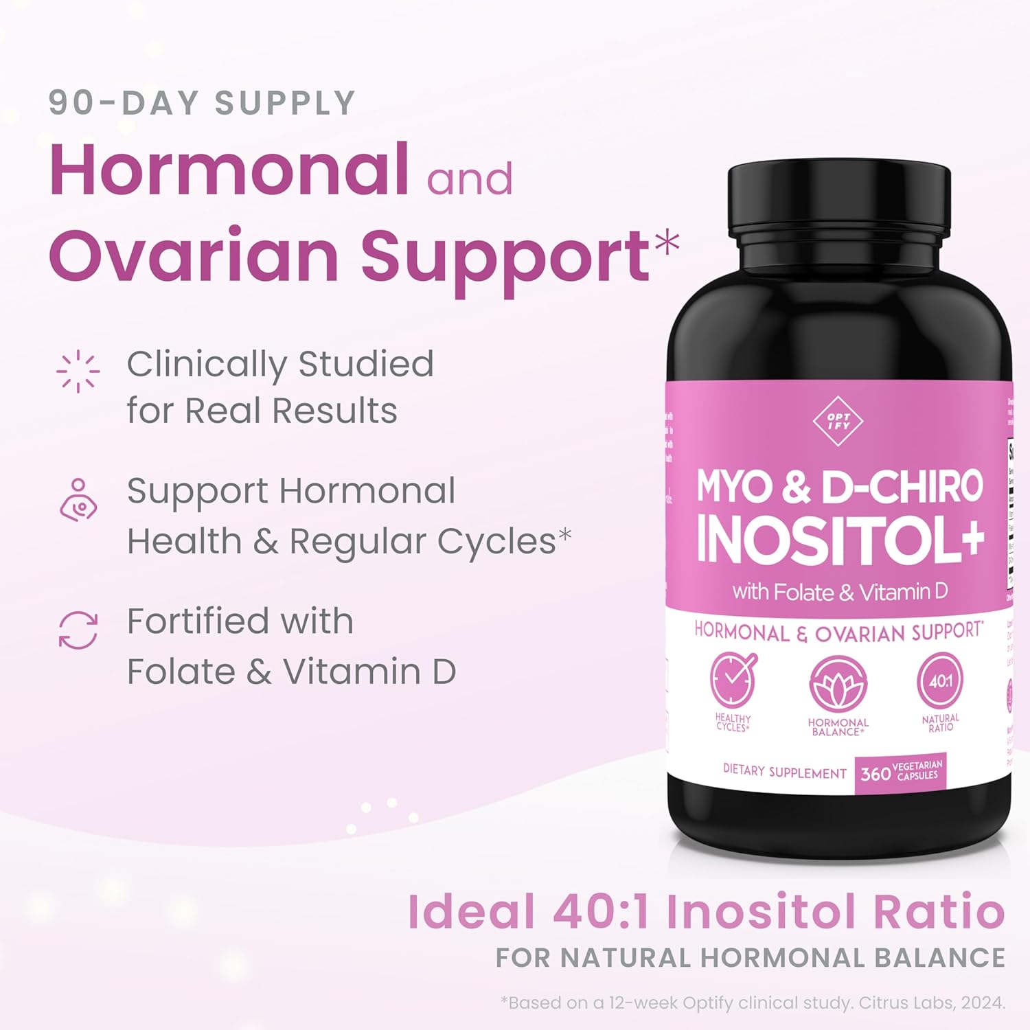 Optify Myo-Inositol & D-Chiro Inositol 40:1 con Folato y Vitamina D | 360 Cápsulas