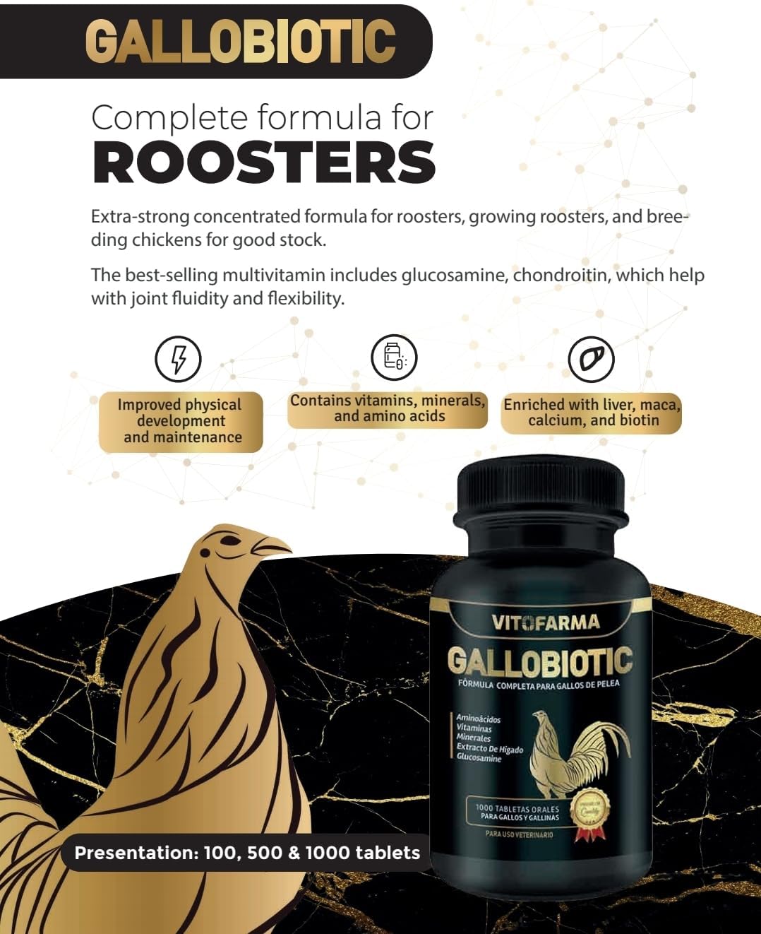 VITOFARMA Gallobiotic Multivitamínico Natural para Gallos y Gallinas, 100 Comprimidos