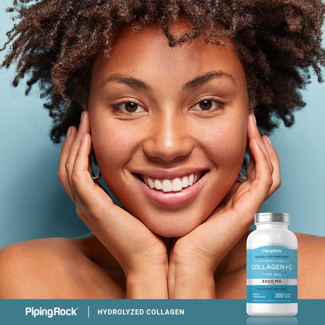 Piping Rock Collagen Peptides Plus Vitamin C 6000mg, 300 Tablets - Hydrolyzed Type I & III, Non-GMO, Gluten-Free