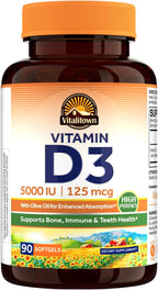 Vitalitown Vitamina D3 125 mcg (5000 UI) - 90 Cápsulas Blandas con Aceite de Oliva