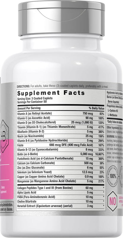 Horbäach Hair Skin & Nails Vitamin Supplement | 150 Coated Caplets | Formula with Biotin and Collagen | Non-GMO & Gluten Free – Image 2