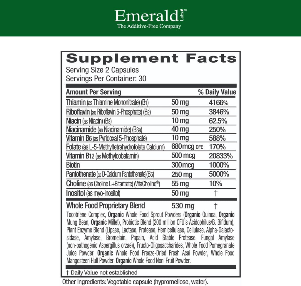 EMERALD LABS B-Healthy - Complejo B Vegano con Ácido Fólico Metilado - 60 Cápsulas
