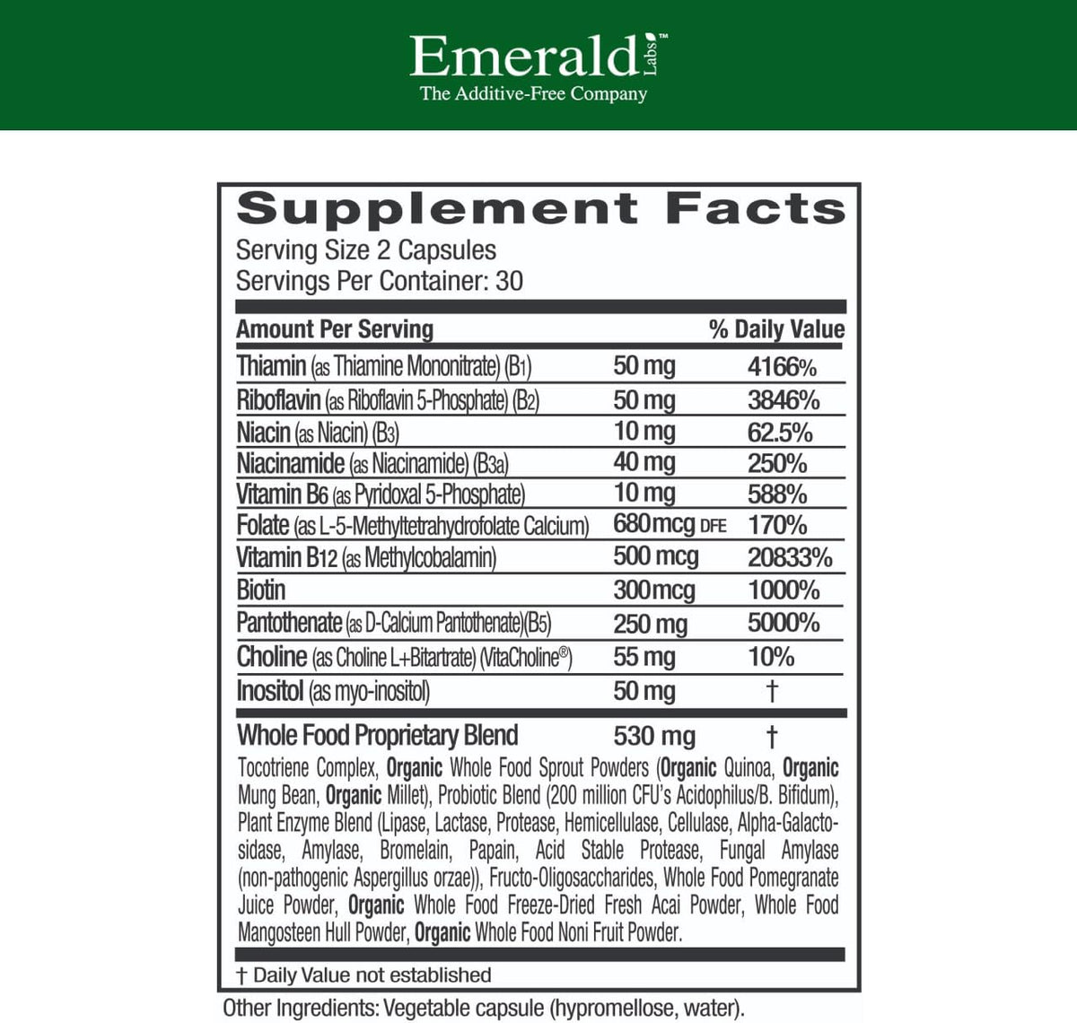 EMERALD LABS B-Healthy - Complejo B Vegano con Ácido Fólico Metilado - 60 Cápsulas – Image 2