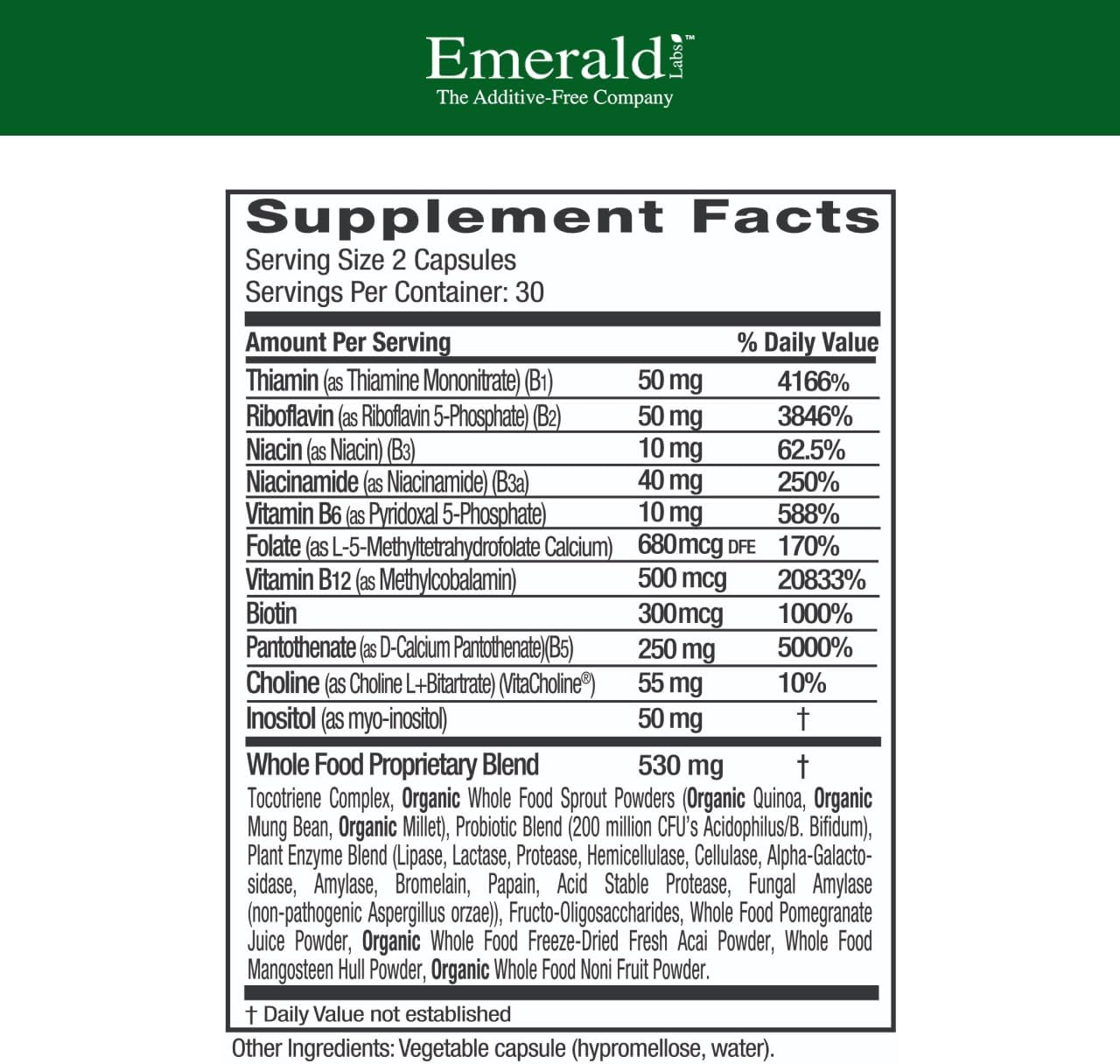 EMERALD LABS B-Healthy - Complejo B Vegano con Ácido Fólico Metilado - 60 Cápsulas