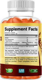 Vitabod Gominolas de Vitamina D3 sin Azúcar, 50.000 UI Semanales – 120 unidades – Apoyo para Huesos, Dientes y Sistema Inmunitario – Sin OGM, Fácil de Masticar