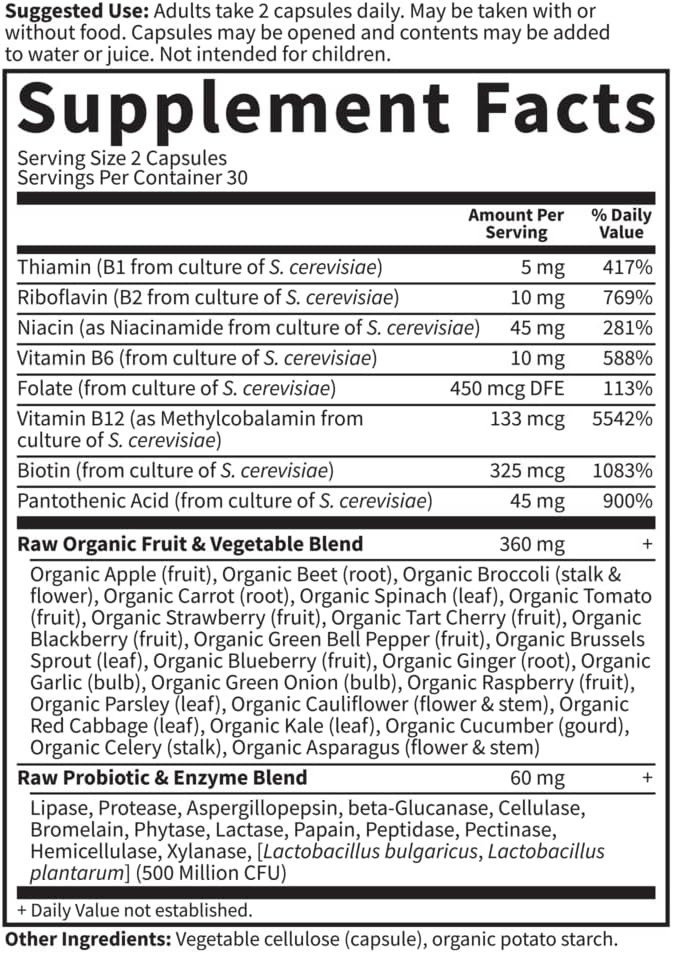 Garden of Life Complejo B - 60 Cápsulas Veganas, Alta Potencia para Energía y Metabolismo