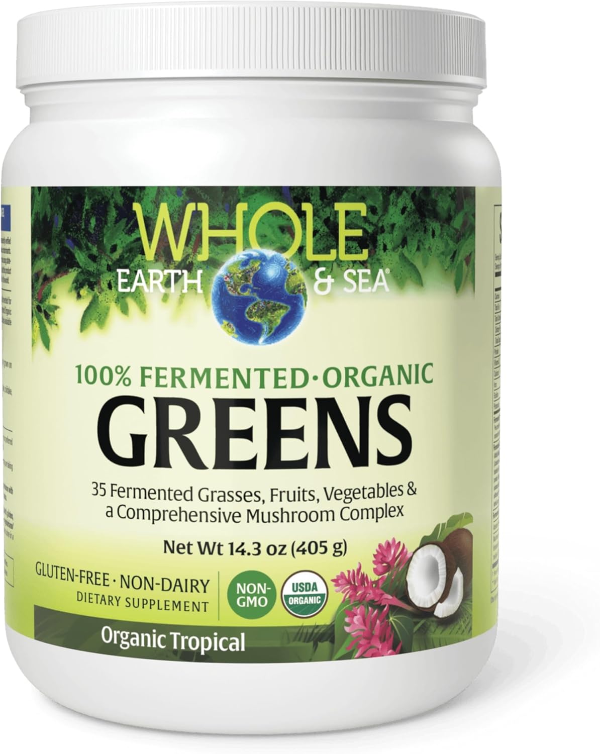Whole Earth & Sea de Natural Factors, Verduras Fermentadas Orgánicas - Suplemento Vegano en Polvo, Sabor Tropical, 406 g