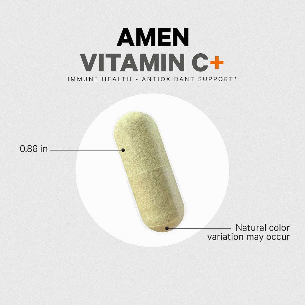 Amen Vitamina C+ con Zinc, Bioflavonoides, Quercetina, Escaramujo, Saúco – Vegano, No Transgénico – 2 Meses de Suministro - 120 Cápsulas
