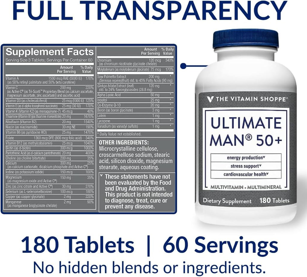 The Vitamin Shoppe Ultimate Man 50+ Multivitamínico - 180 comprimidos