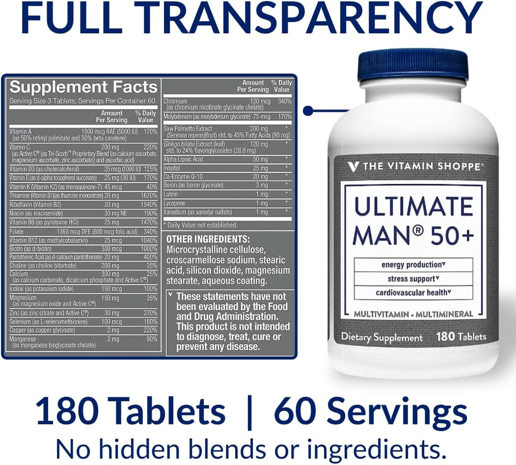 The Vitamin Shoppe Ultimate Man 50+ Multivitamínico - 180 comprimidos