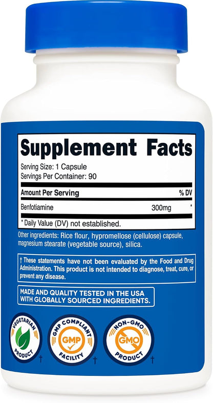 Nutricost Benfotiamina 300mg, 90 Cápsulas - – Contribuye al metabolismo energético normal. – Image 5
