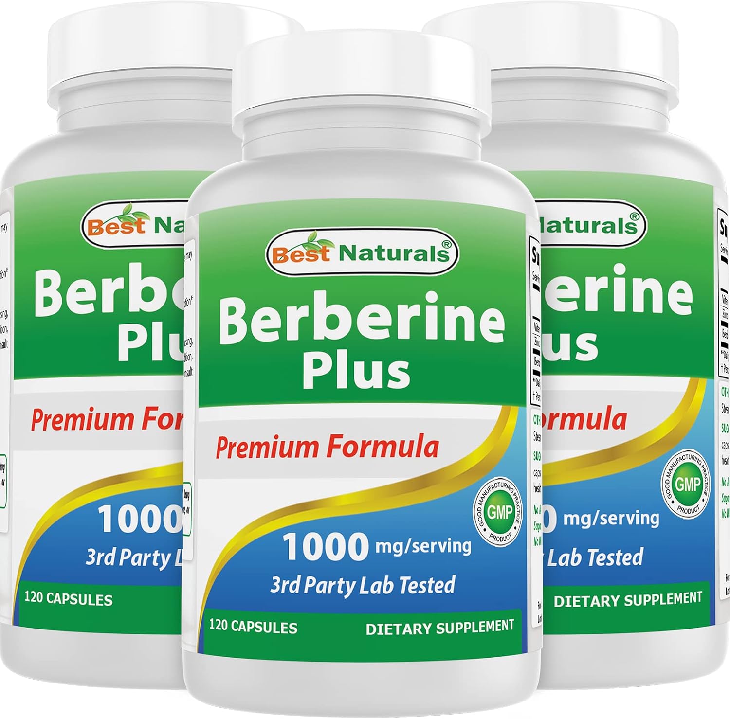 Best Naturals Berberine Plus 1000 mg por ración 120 cápsulas (Pack de 3)