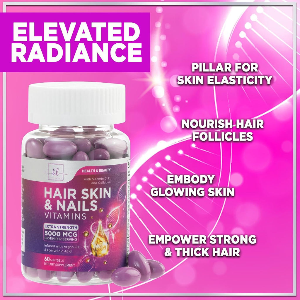 Vitaminas para el Cabello con Biotina, Colágeno y Ácido Hialurónico - Hello Lovely! - 60 Cápsulas Blandas