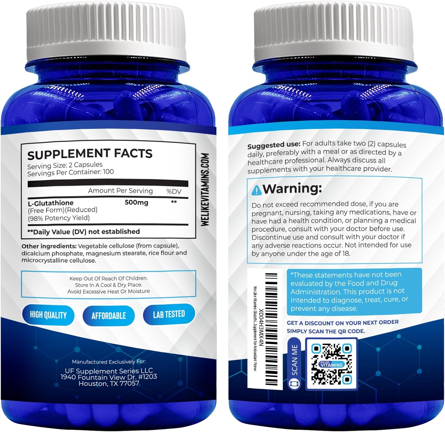 We Like Vitamins | Glutatión 500mg | 200 Cápsulas | Certificado NSF