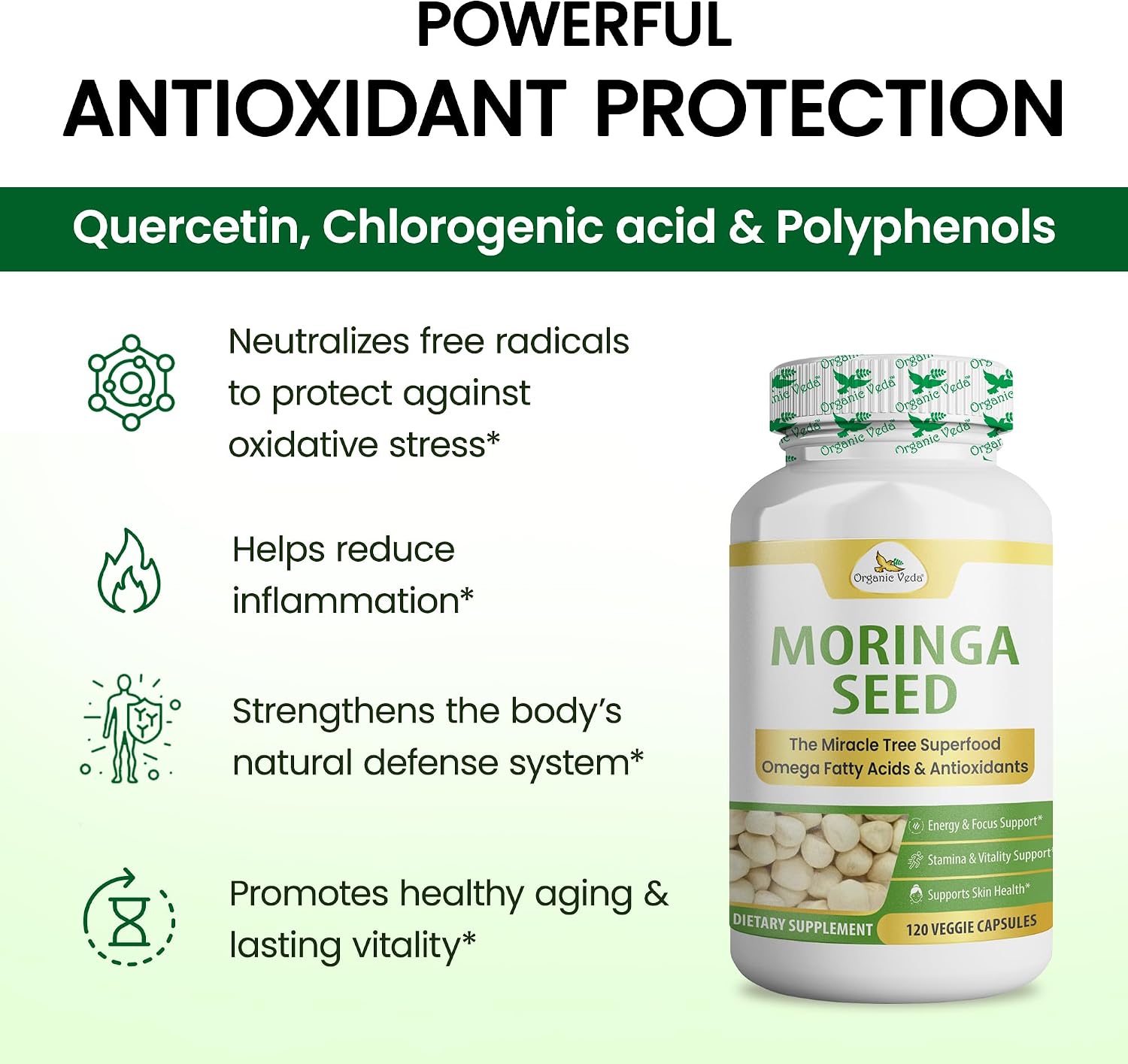 Cápsulas de Semillas de Moringa Ecológicas de Organic Veda - 120 Cápsulas Veganas