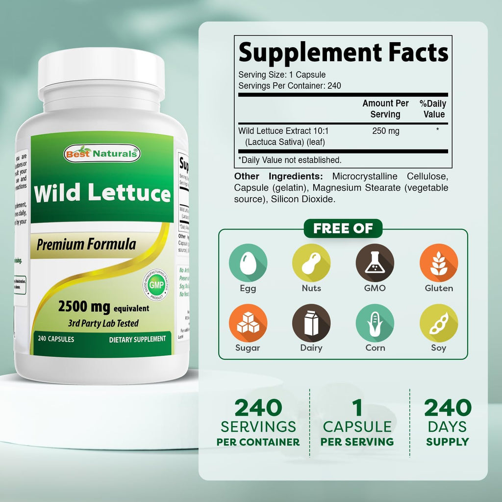Best Naturals Wild Lettuce 10:1 Extract 250 mg - 240 Capsules