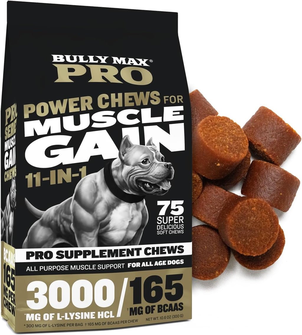 Bully Max 11-en-1 Power Chews para Perros - Suplemento de Aminoácidos y Proteínas, 75 Chews Blandos