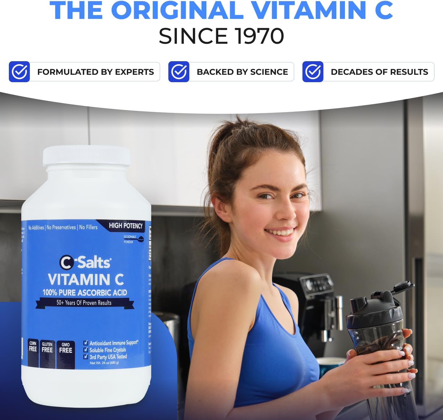 C-Salts Ácido Ascórbico en Polvo Puro - 1000 mg por Dosis - 680 Servicios - 680 g