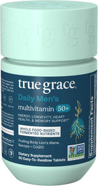 True Grace Multivitamínico Diario para Hombres 50+ – 60 Comprimidos – Apoyo Inmunológico, Energía, Longevidad y Memoria – Sin Gluten, Sin Soja, Vegano