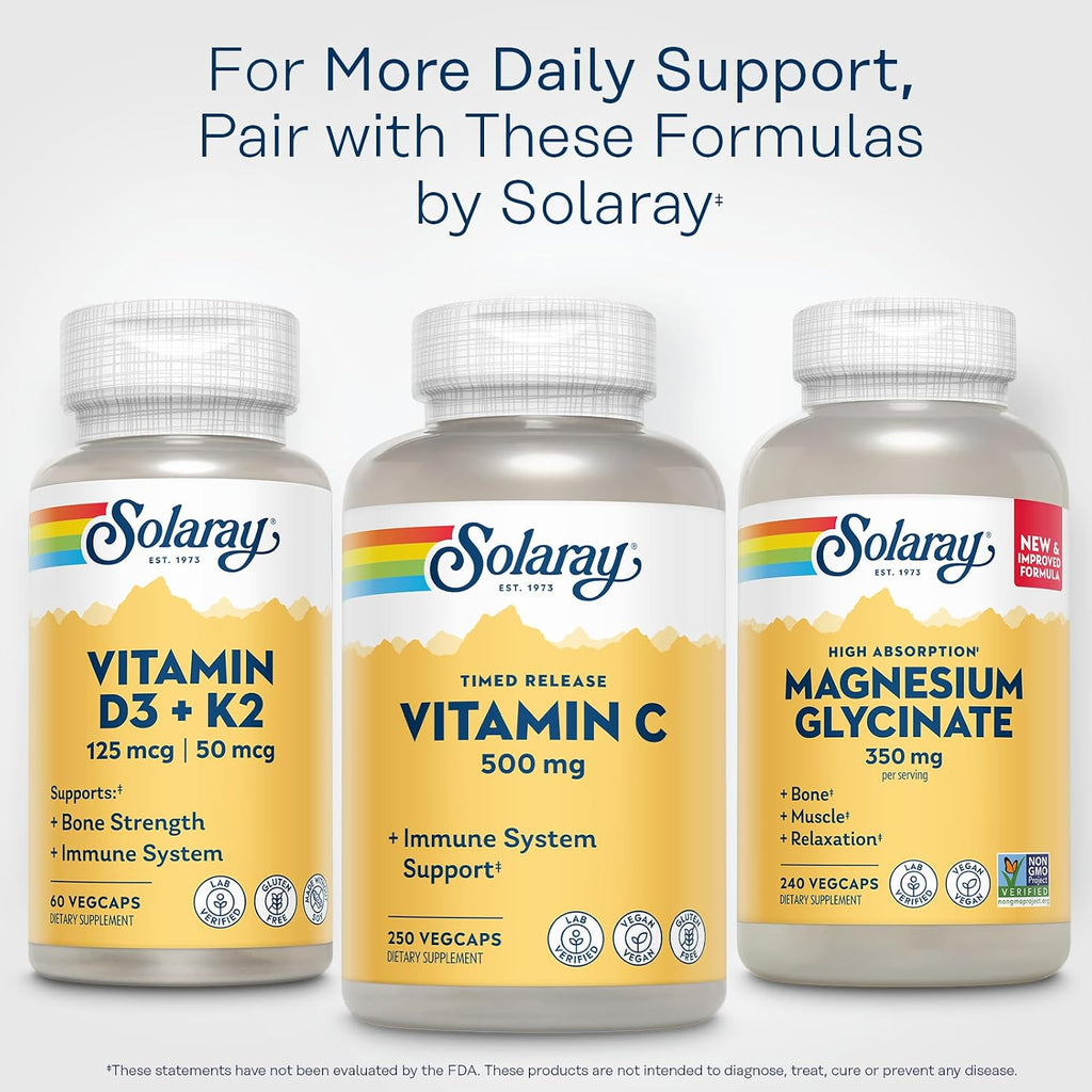 SOLARAY Vitamina C 500 mg, Liberación Gradual en Dos Fases - Antioxidante y Contribuye al Sistema Inmunitario - Vitamina C con Escaramujo y Acerola, Vegano, Sin Gluten, 250 Cápsulas Veganas