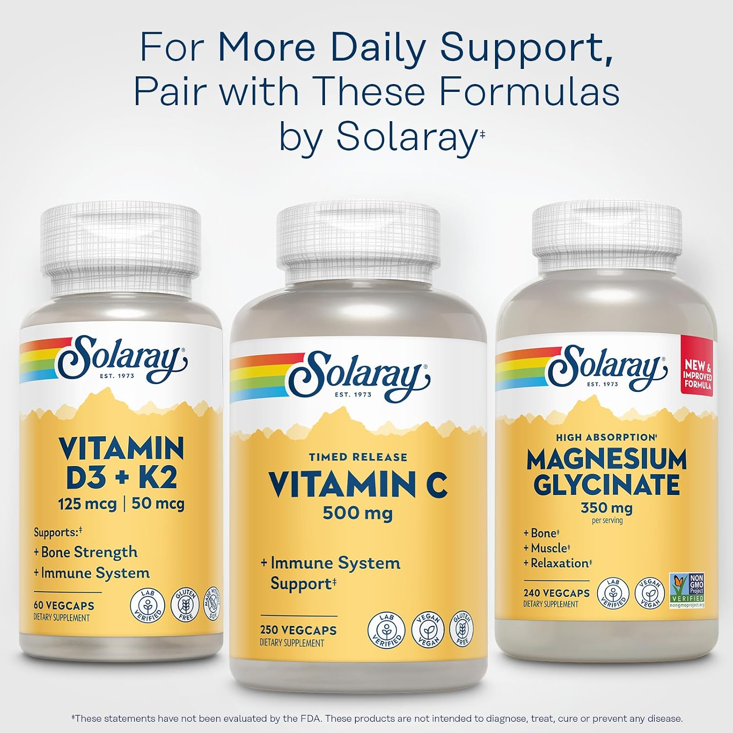 SOLARAY Vitamina C 500 mg, Liberación Gradual en Dos Fases - Antioxidante y Contribuye al Sistema Inmunitario - Vitamina C con Escaramujo y Acerola, Vegano, Sin Gluten, 250 Cápsulas Veganas
