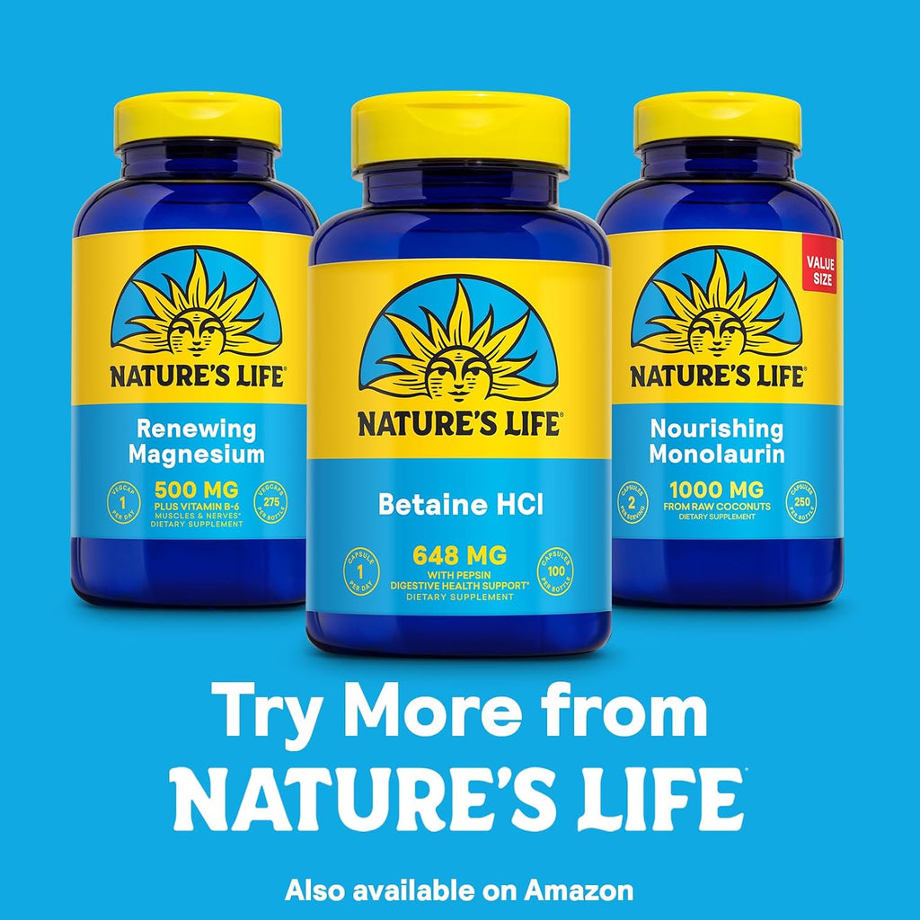 Nature's Life Betaína HCl con Pepsina – Suplemento Digestivo, 100 Cápsulas