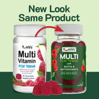 YUM-V'S Gomitas Multivitamínicas para Adolescentes con Biotina y Antioxidantes – Sabor Frambuesa – 60 Gomitas