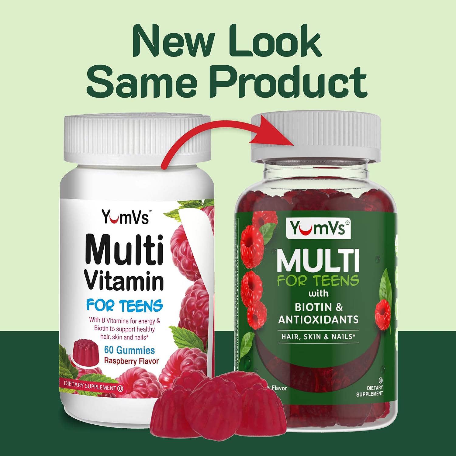 YUM-V'S Gomitas Multivitamínicas para Adolescentes con Biotina y Antioxidantes – Sabor Frambuesa – 60 Gomitas
