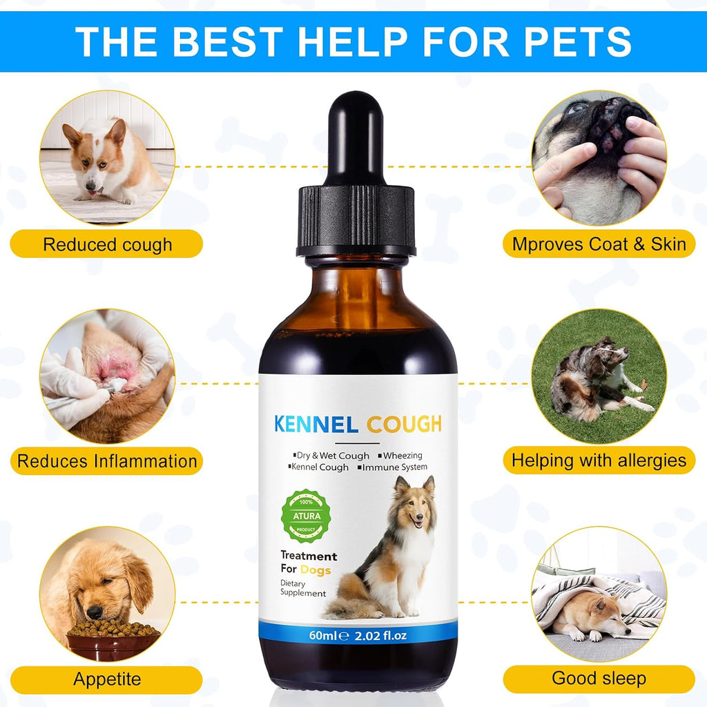 Tratamiento para la Tos en Perros - Gotas para la Tos de las Perreras, 100% Natural, Suplemento para la Tos y Alivio de Alergias, Gotas Herbales para Todas las Razas y Tamaños