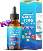 NURAFUSE Liposomal 5-MTHF 15mg & Methyl B12 Liquid Drops – 96mg per Serving, Ultra Potent, Raspberry Taste – 2 FL OZ (60ml)