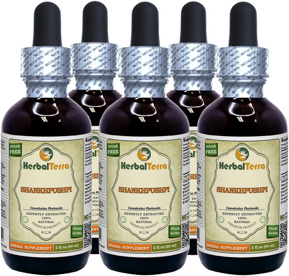 Extracto Líquido de Shankhpushpi (Convolvulus Pluricaulis) – Hierba Entera Seca – 5x60 ml