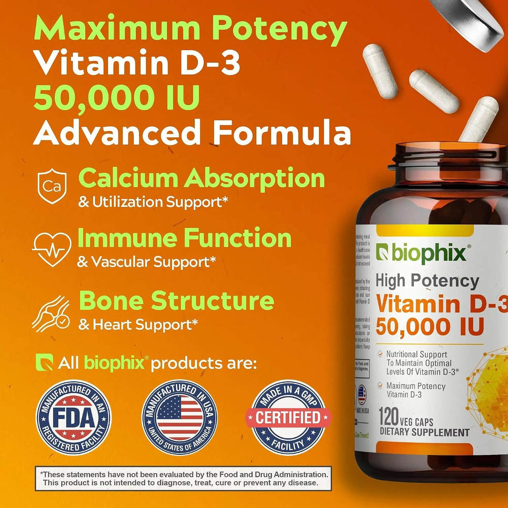 biophix Vitamina D3 10000 UI Alta Potencia - 120 Cápsulas Blandas - Non-GMO Sin Soja