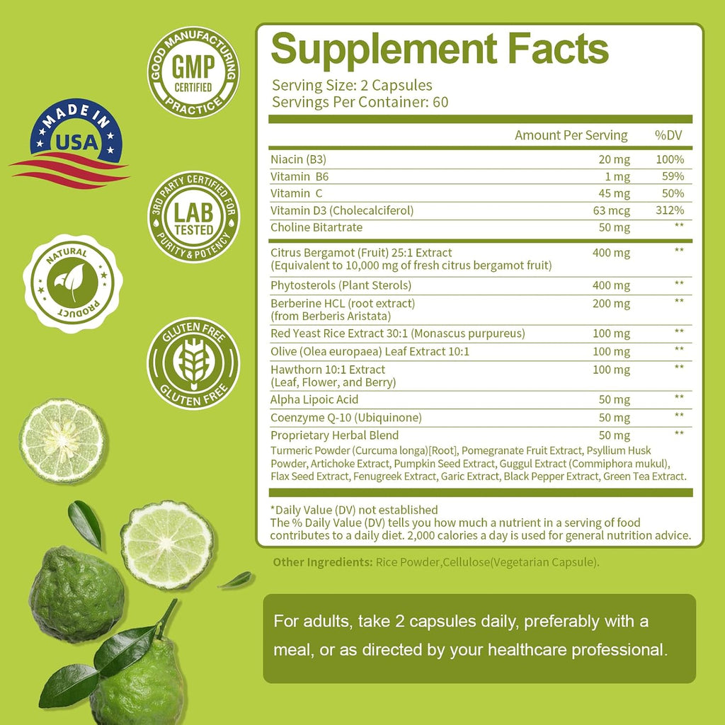 Citrus Bergamot de Totaria - Complemento con Esteroles Vegetales y Berberina, 120 Cápsulas