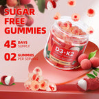 IRIDESICENT Gominolas de Vitamina D3 y K2 Sin Azúcar - 90 uds | 5000 UI D3 + 100 mcg K2 (MK-7) | Vegano, Sabor Lychee