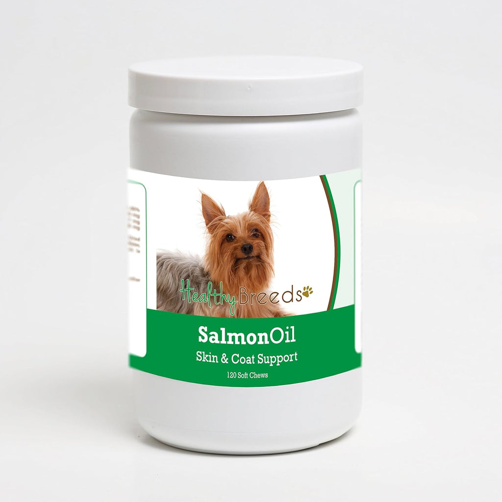 Healthy Breeds Golosinas blandas de aceite de salmón para perros Silky Terrier, 120 unidades
