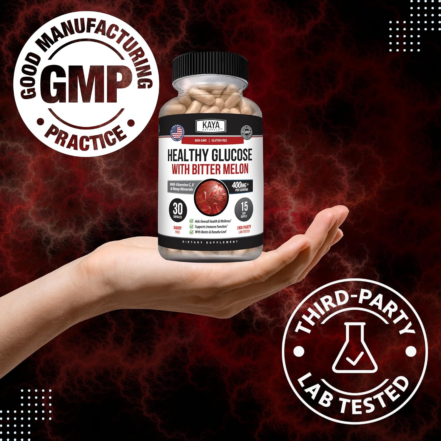 Kaya Naturals Healthy Gluco con Melón Amargo - Suplemento de 20 Hierbas, Vitaminas y Minerales, 30 Cápsulas