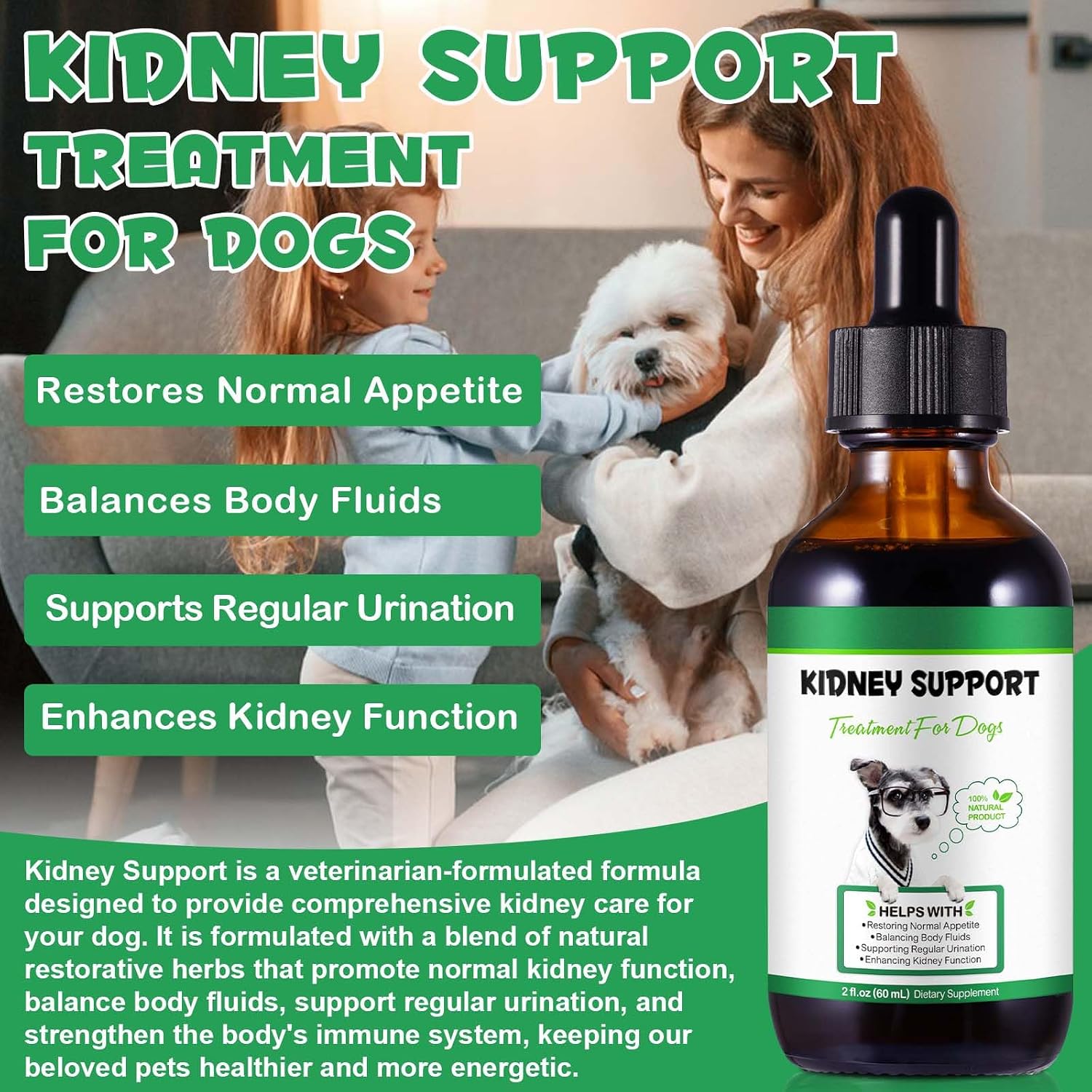 Kidney Support for Dogs - Suplemento Herbal para el Apoyo Renal, 60ml