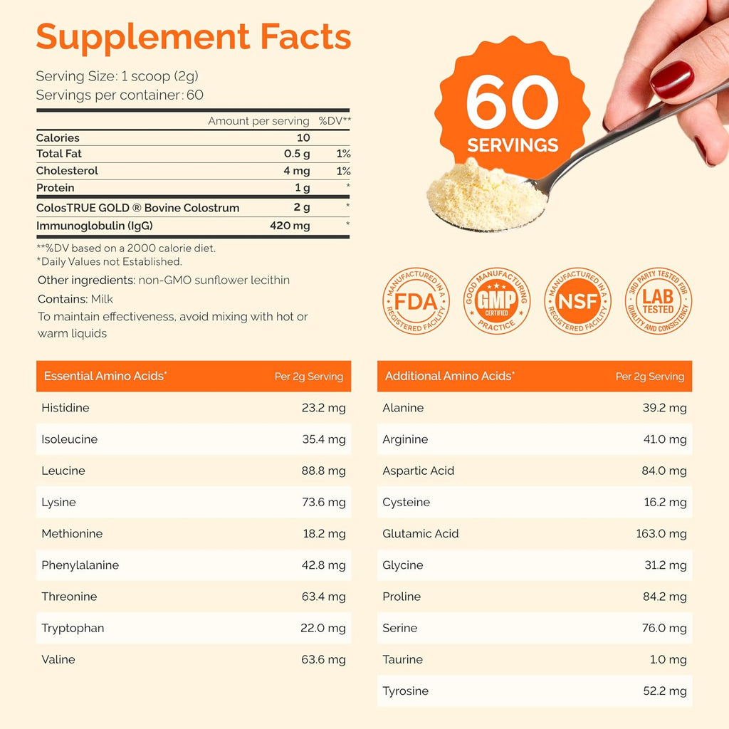 Folqs Polvo de Calostro Bovino – Primera Ordeña para Apoyo Inmunitario y Digestivo – 60 Dosis – Apoya la Salud de la Piel y los Tejidos – Fabricado en EE. UU. – Aminoácidos, Vitaminas, Minerales – Kosher – De Origen Sostenible
