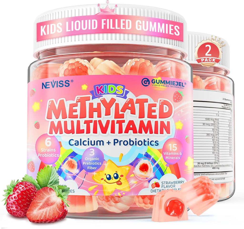 Neviss Multivitamínico Infantil en Gominolas + Calcio, Probióticos, Vitamina D3, C, B12 Metilada y Metilfolato - 60 Gominolas