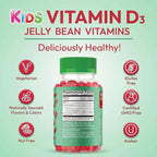 Human Beanz Vitamin D3 Jelly Bean Gummies para Niños, 25mcg/1000 UI, 120 Gominolas Sabor Fresa